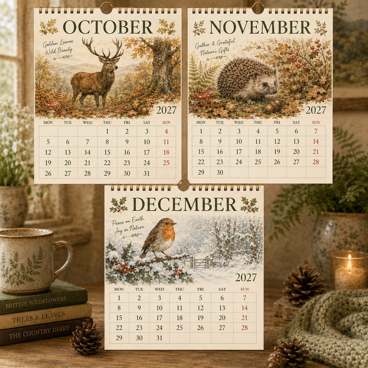 2027 British Woodland Calendar – A4 Wildlife Hanging Calendar
