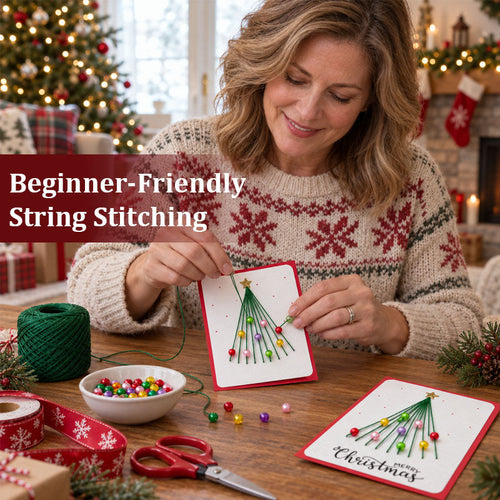 Christmas String Art Greeting Card DIY Kit – 6-Piece Stitching Set