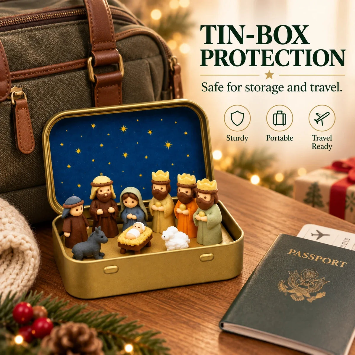 Mini Christmas Nativity Set in a Tin Box 🎄