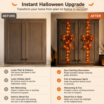 🎃Halloween Cabinet Bow Decoration-Funny Pumpkin Ribbon Wreath for Kitchen Cabinet