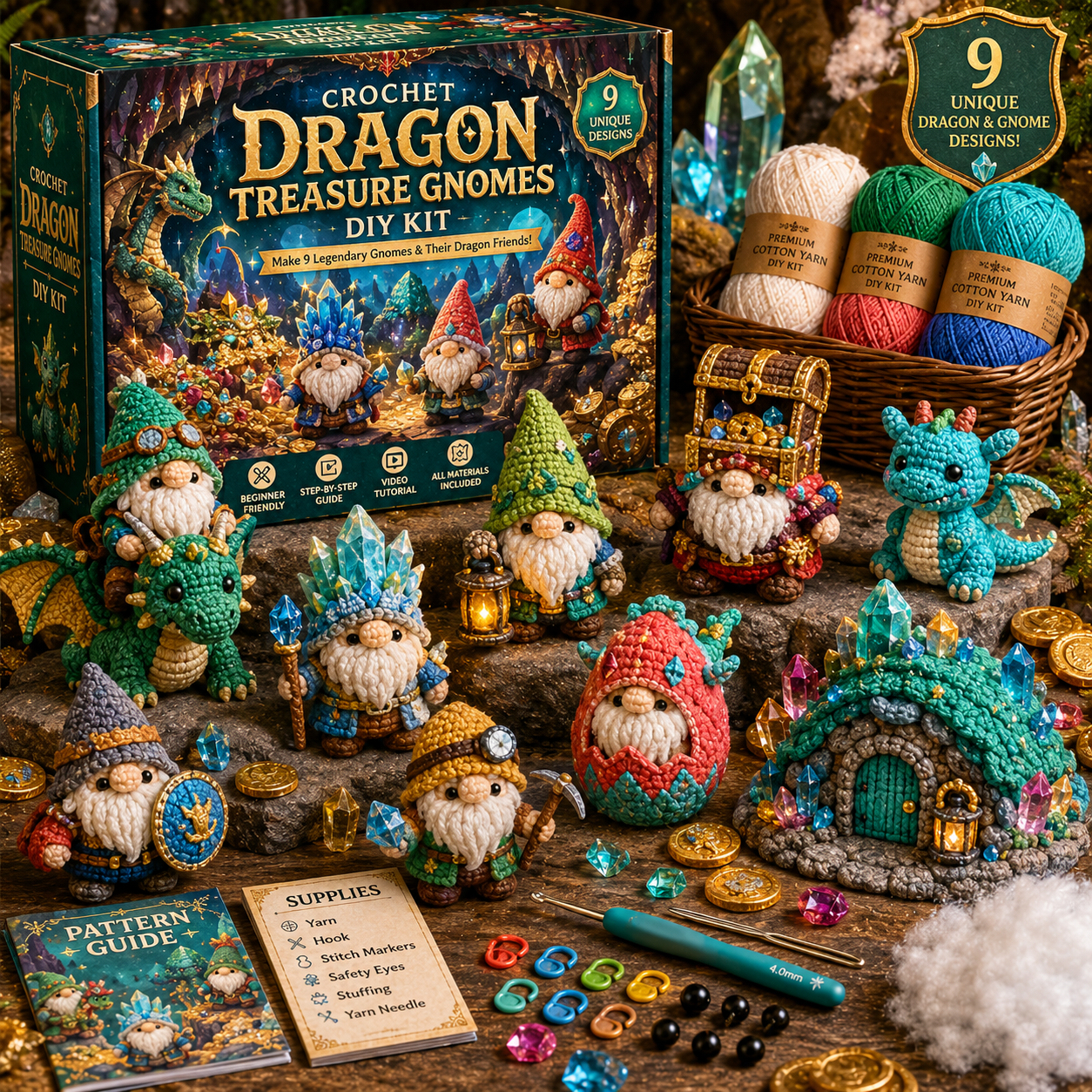 🧶 Whimsical Gnome Adventures — 9-Piece Fantasy Crochet DIY Kit