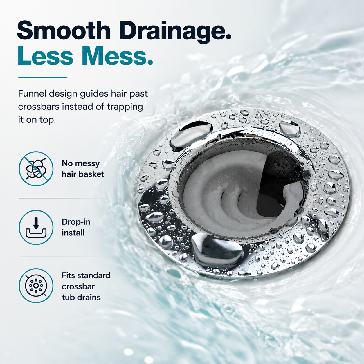 🚿 Bathtub Drain Funnel – Hair Bypass Design, 2 Sizes Included