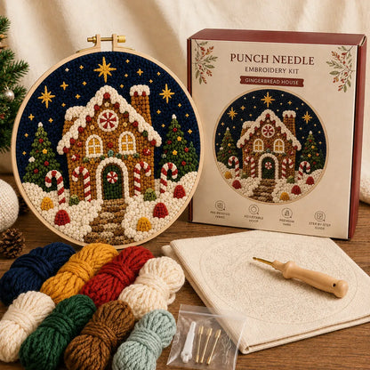 ⏳ Last Day 49% OFF – 🎄Beginner-Friendly Christmas Punch Needle DIY Kit | Complete Kit with Pre-Printed Fabric, Wooden Hoop, Thick Yarn, Punch Needle Tool & Step-by-Step Guide Included 💕