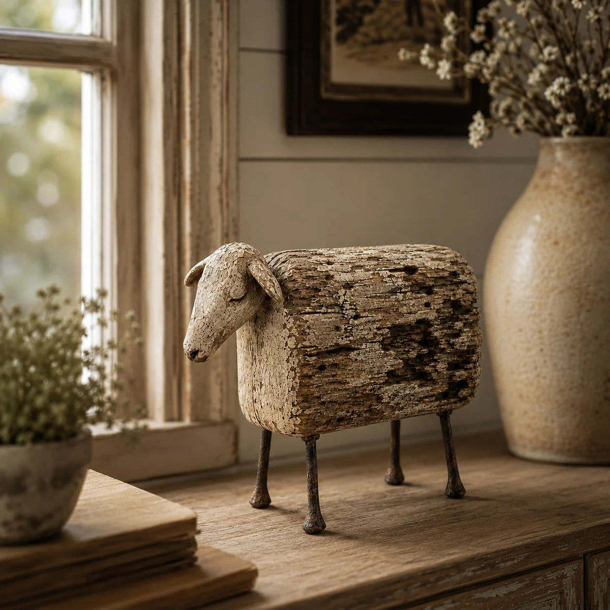 🐑 Vintage Distressed Farm Animal Sculptures – 5 Rustic Styles