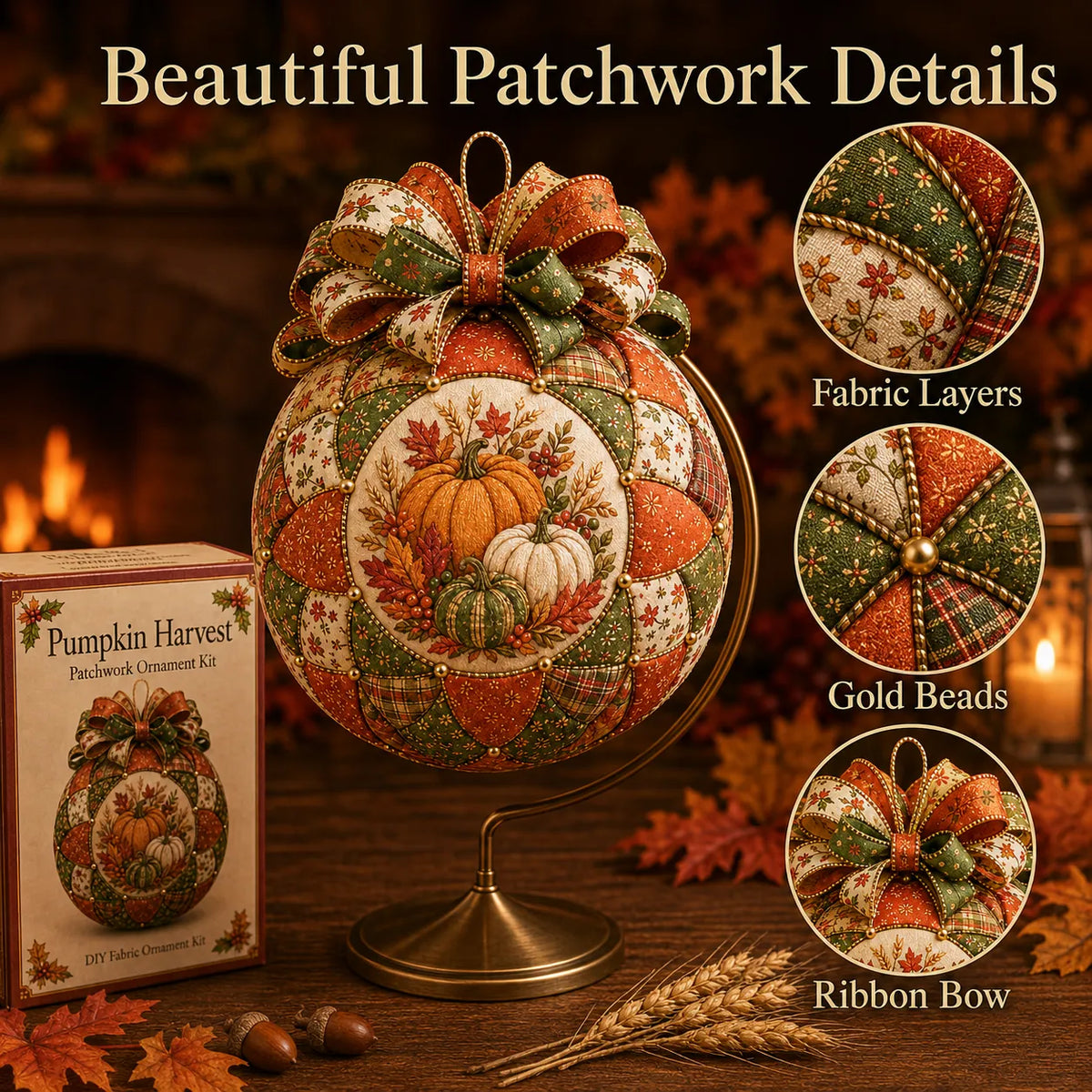 ⏳ Last Day 49% OFF – 🍂 Beginner-Friendly DIY Autumn Thanksgiving Patchwork Ornament Kit Collection | Complete Kit with Coordinated Fabrics, Ornament Form, Harvest Accents & Step-by-Step Guide Included 💕
