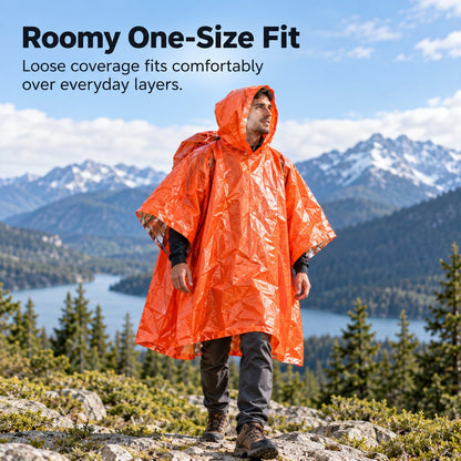 Emergency Rain Poncho Set with Storage Pouch, Aluminum Whistle & Carabiner