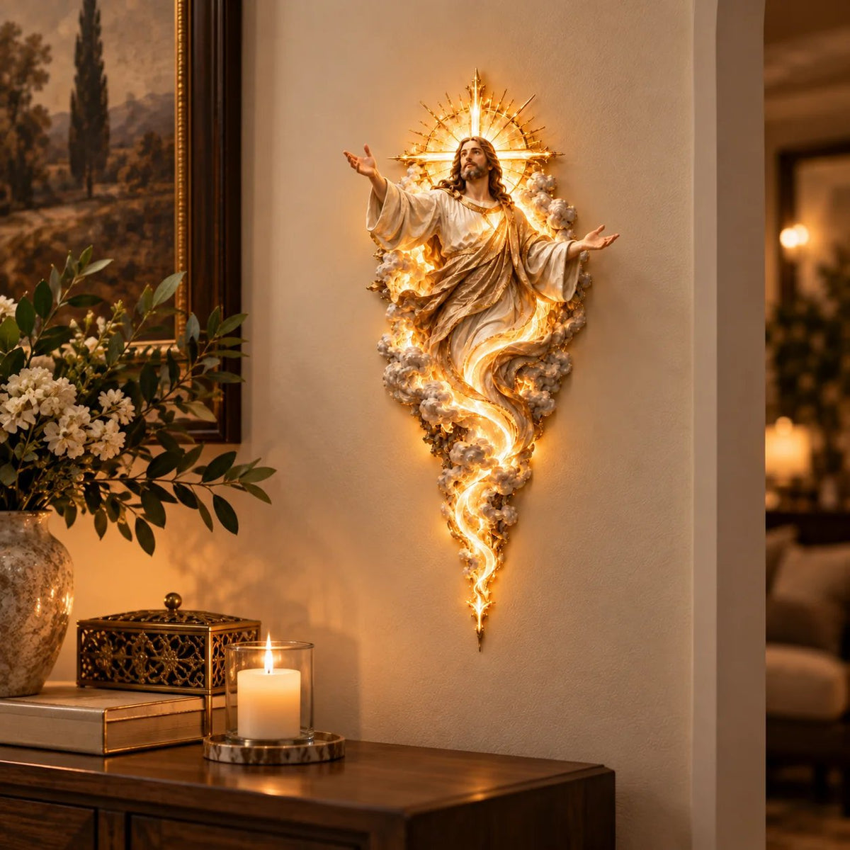 🔥✝️ Light of the World Jesus Wall Sculpture – A Radiant Symbol of Faith for the Home✝️