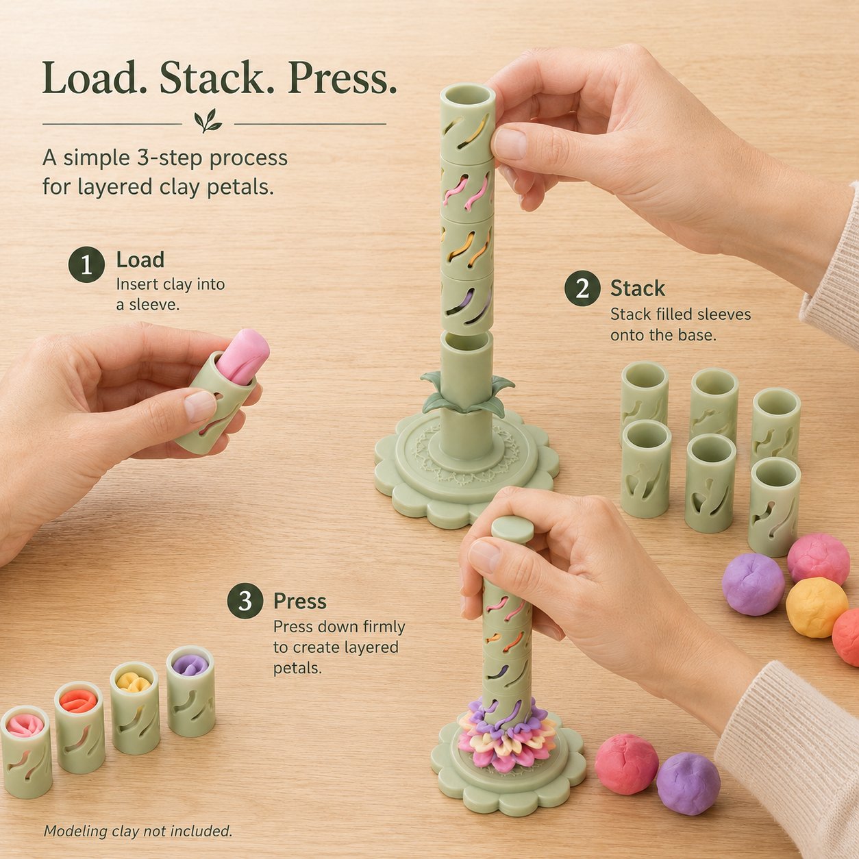 Modular Clay Bloom Maker with 9 Shaping Sleeves – DIY Flower Forming Tool