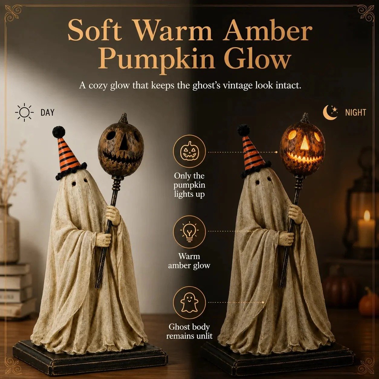 🎁🎉Only $29.99 This Week🌟👻Halloween Light-Up Pumpkin and Ghost Wand Ornament🎃