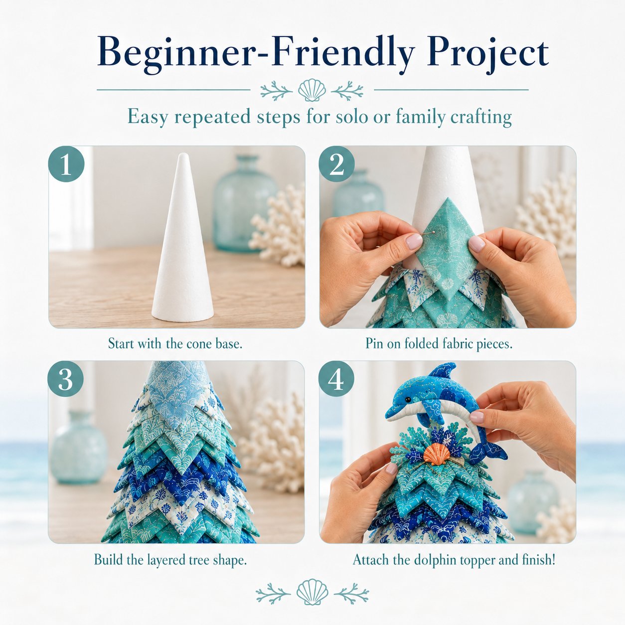 🔥 LAST DAY 49% OFF – 🌊 Ocean Dreams Layered Fabric Tree Craft Kit | Create a Freestanding Coastal Centerpiece with Coordinated Fabrics & Marine Topper 🐚✨