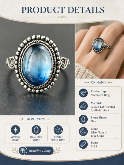 ✨ Timeless Beauty 925 Sterling Silver Vintage Moonstone Oval Ring