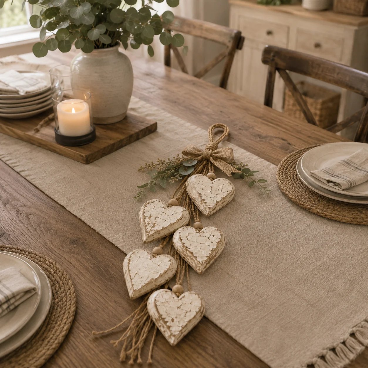 🩵 3D Solid Wood Lighted Hanging Heart Wall Decor – Remote-Controlled Rustic Farmhouse Decoration 🌊🎁BUY 2 FREE SHIPPING