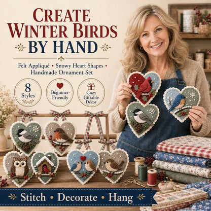 ⏳ Last Day 49% OFF – 🐦 Beginner-Friendly Winter Bird Felt Heart Ornament Sewing Kit Collection | Complete Kit with Pre-Cut Felt, Sewing Materials & Step-by-Step Guide Included 💕