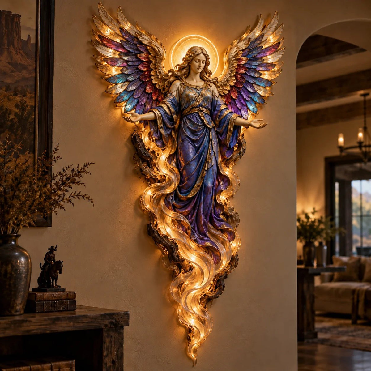 ✝️ Heavenly Radiance Lighted Angel Wall Sculpture | Gabriel or Michael
