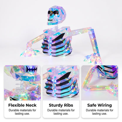 🔥HOT SALE🔥Giant Crystal Effect Skeleton Halloween Decoration - 116cm Wide Light-Reflecting Oversized Skeleton Centerpiece with 3m Power Cable - Mysterious Glow Decor for Home Entryway, Living Room & Spooky Party