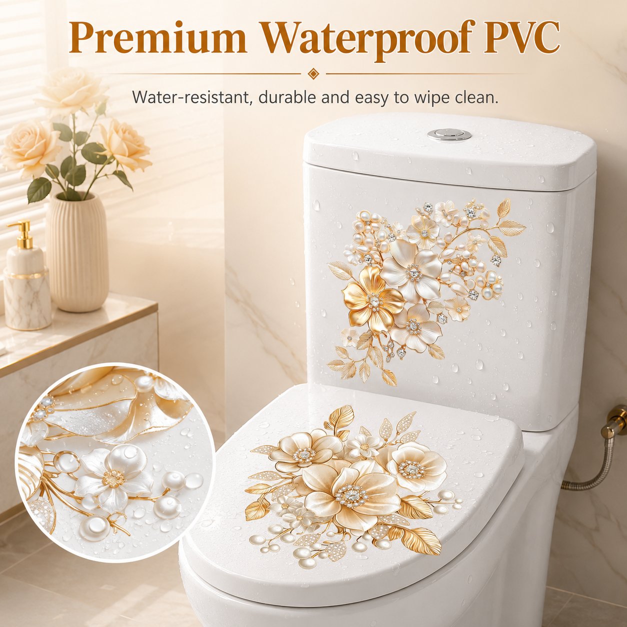 🌼Luxury Golden Flower Toilet Sticker