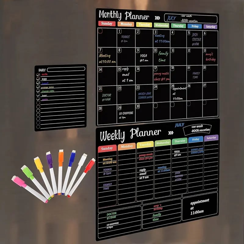 ✨ Black Dry Erase Boards Set - 3 Magnetic Boards for Refrigerator