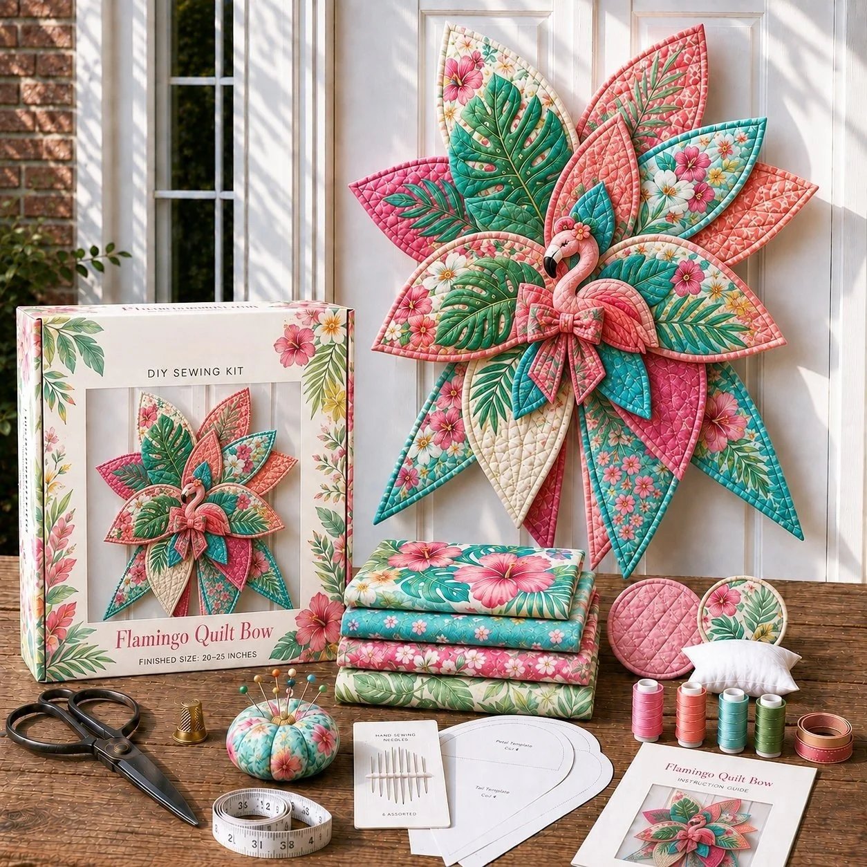 🔥LAST DAY 50% OFF - 🎀 Beginner-Friendly Oversized Quilted Bow Sewing Kit | Coordinated Printed Fabrics, Batting, Pre-Designed Templates & Complete Supplies for a 3D Statement Bow ✨