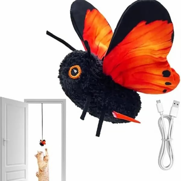 🔥HOT SALE🔥🐈Interactive Electric Butterfly Cat Toy with Fluttering Wings - USB Rechargeable Flapping Motion Kitten Toy with Door Hanging Strap & Teaser Attachment - Soft Plush Indoor Cat Exercise Toy 💖