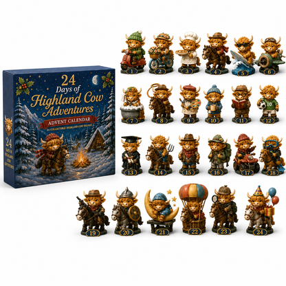 Highland Cow Adventures Advent Calendar 2026 – 24 Days of Unique Highland Cow Miniature Collectibles