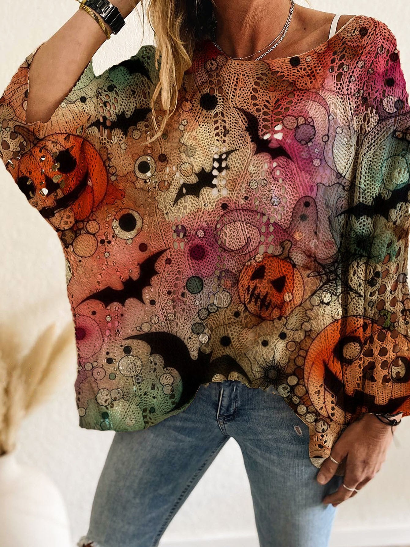 ON SALE🎃2026 Women's Halloween Pumkin Print Long Sleeve Knit Top, Spring Summer Fall Wear,