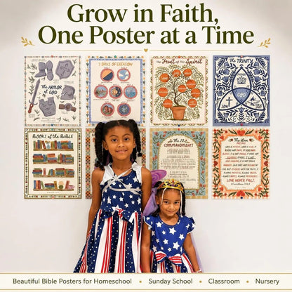 ✝️15 Pack Hand-Drawn Kids Bible Posters 📜 | Sunday School Homeschool Decor | 🙏NIV Bible Translation