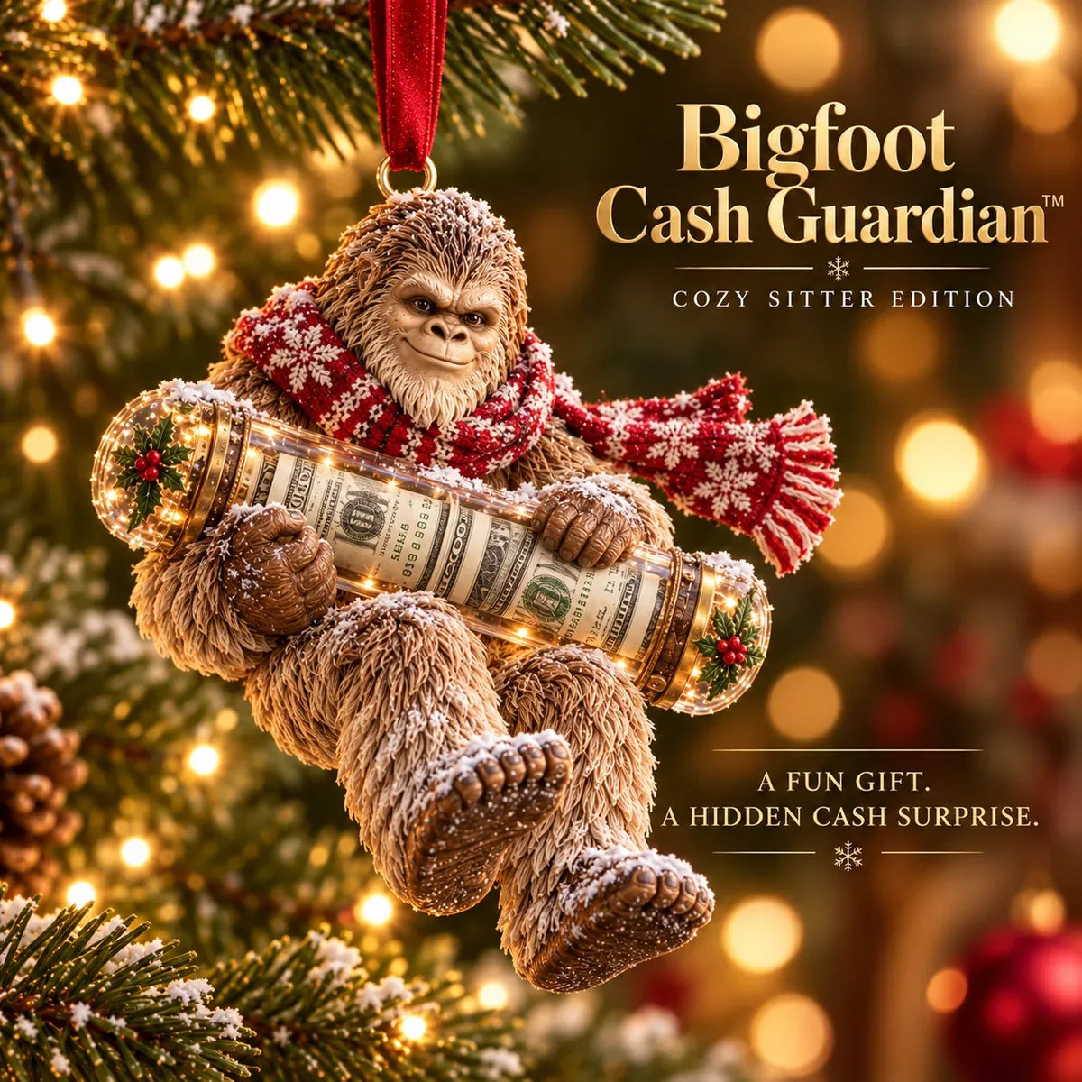 🎄👣 3D Bigfoot Christmas Cash Gift Ornament – Holiday Money Holder Keepsake ✨