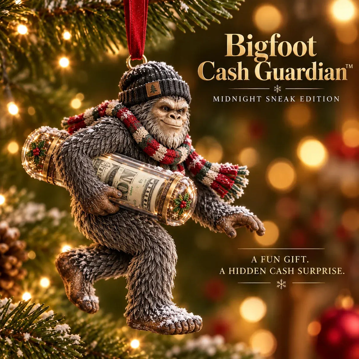 🎄👣 3D Bigfoot Christmas Cash Gift Ornament – Holiday Money Holder Keepsake ✨