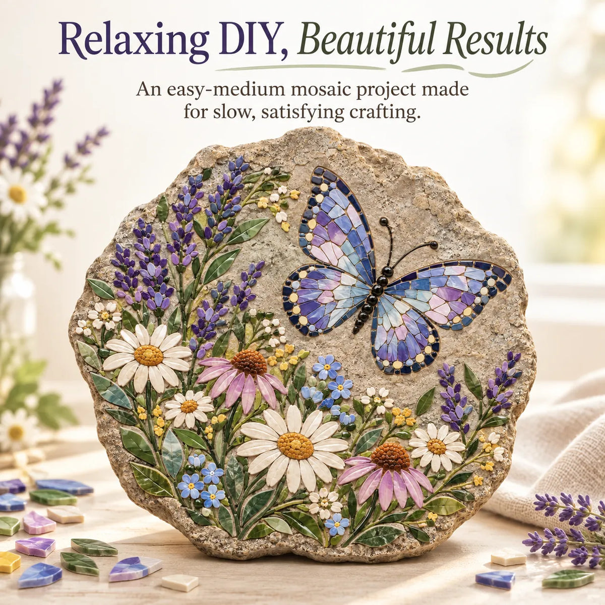 🦋 Butterfly Wildflower Mosaic Stepping Stone DIY Kit