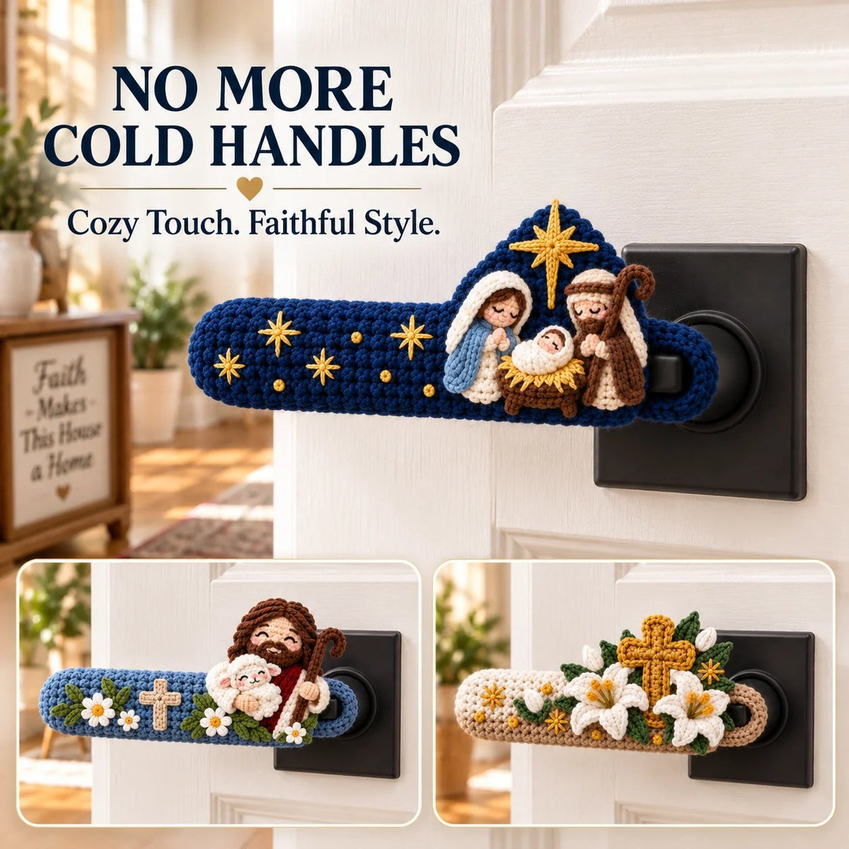 Divine Details: Hand-Crocheted Faith & Blessing Door Handle Covers ✨