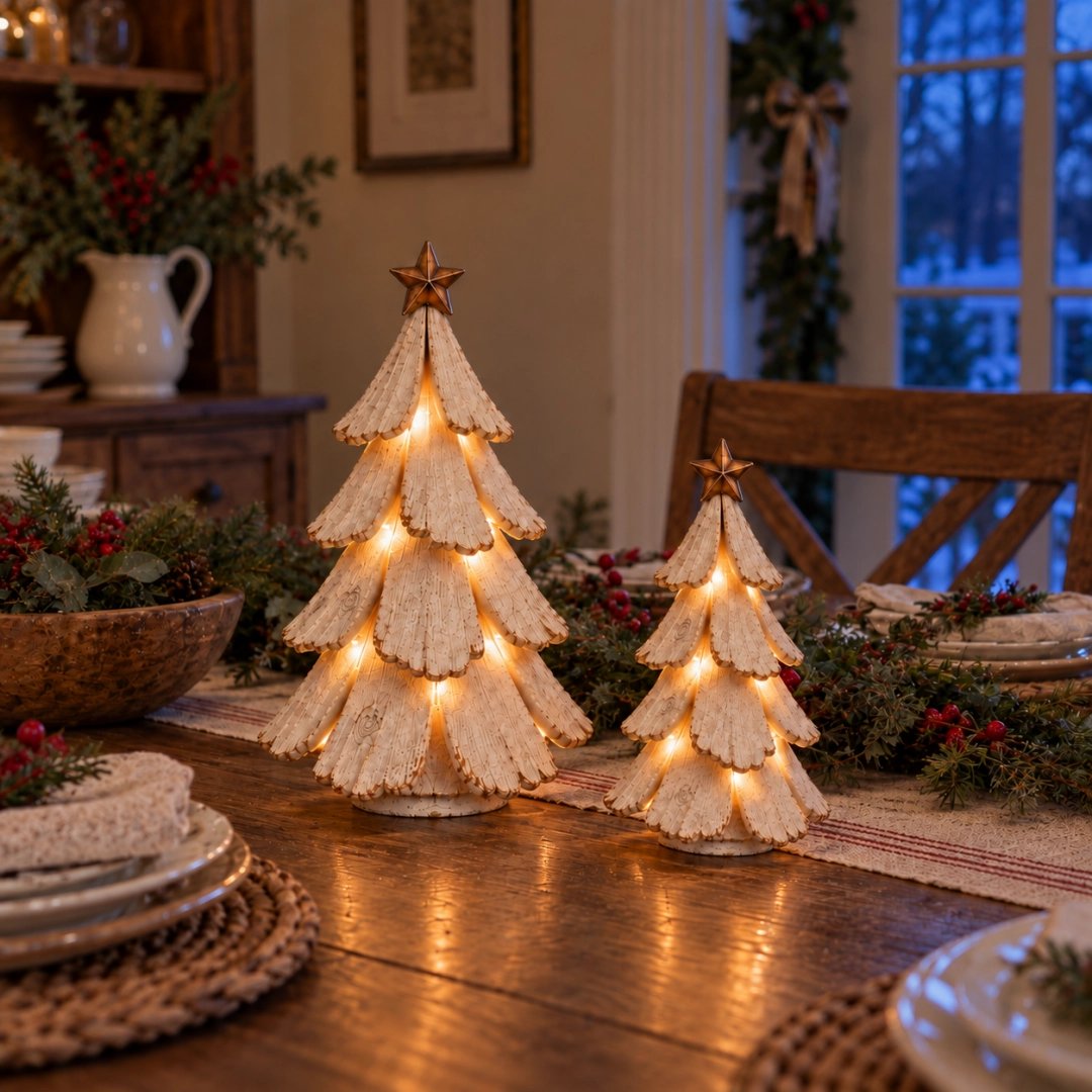 🎄 Vintage Lighted Christmas Tree Figurine | Remote-Controlled Glow