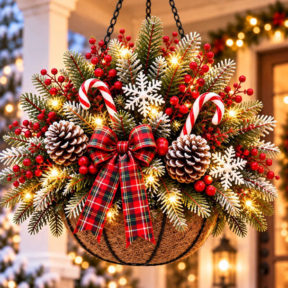 🎄 Last Day 50% OFF 🏆 Pre-Lit Christmas Hanging Basket | Pre-lit, weather-resistant, and zero maintenance