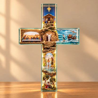 ✝️ Illuminated Story of Jesus Cross | 6 Relief Scenes