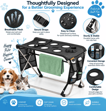 Folding Pet Grooming Hammock Quick Dry Mesh Anti-Scratch Pet Bathing Rack Multi Hole Detachable Dog Grooming Table Cat Grooming