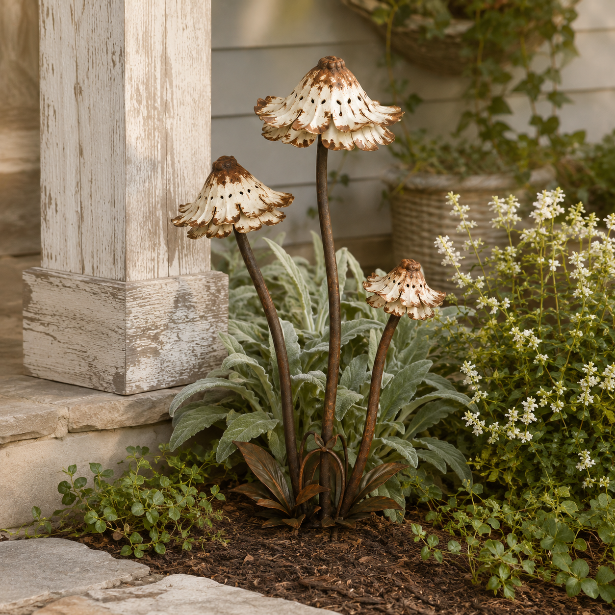 Vintage Distressed Metal Flower Garden Stake
