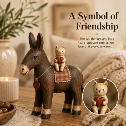🐴 Rustic Donkey & Cat Friendship Figurine
