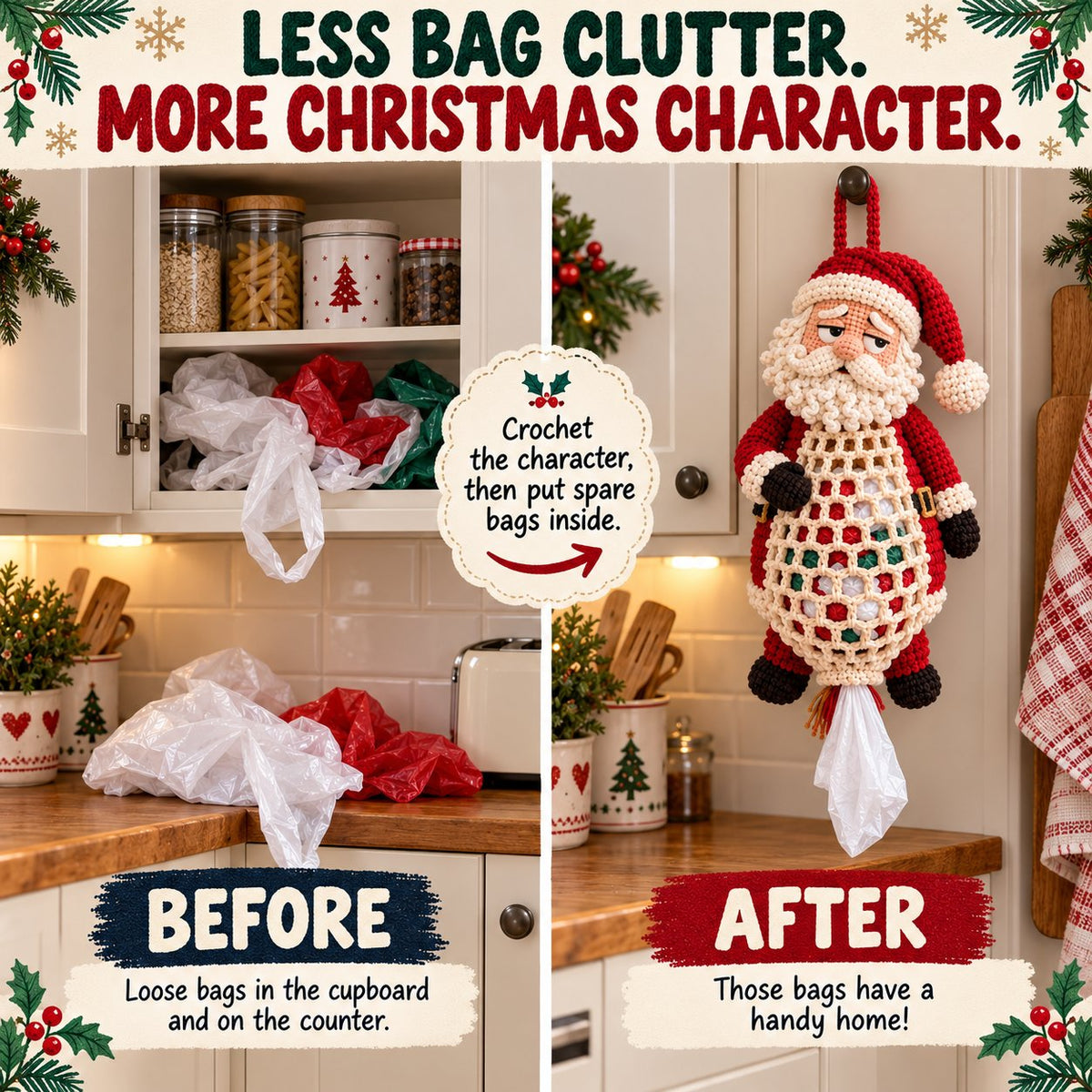 ⏳ Last Day 49% OFF – 🧶 Beginner-Friendly Christmas Crochet Bag Holder DIY Kit | 4 Festive Designs with Yarn, Tools & Guide Included 🎄