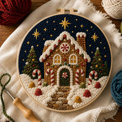 ⏳ Last Day 49% OFF – 🎄Beginner-Friendly Christmas Punch Needle DIY Kit | Complete Kit with Pre-Printed Fabric, Wooden Hoop, Thick Yarn, Punch Needle Tool & Step-by-Step Guide Included 💕