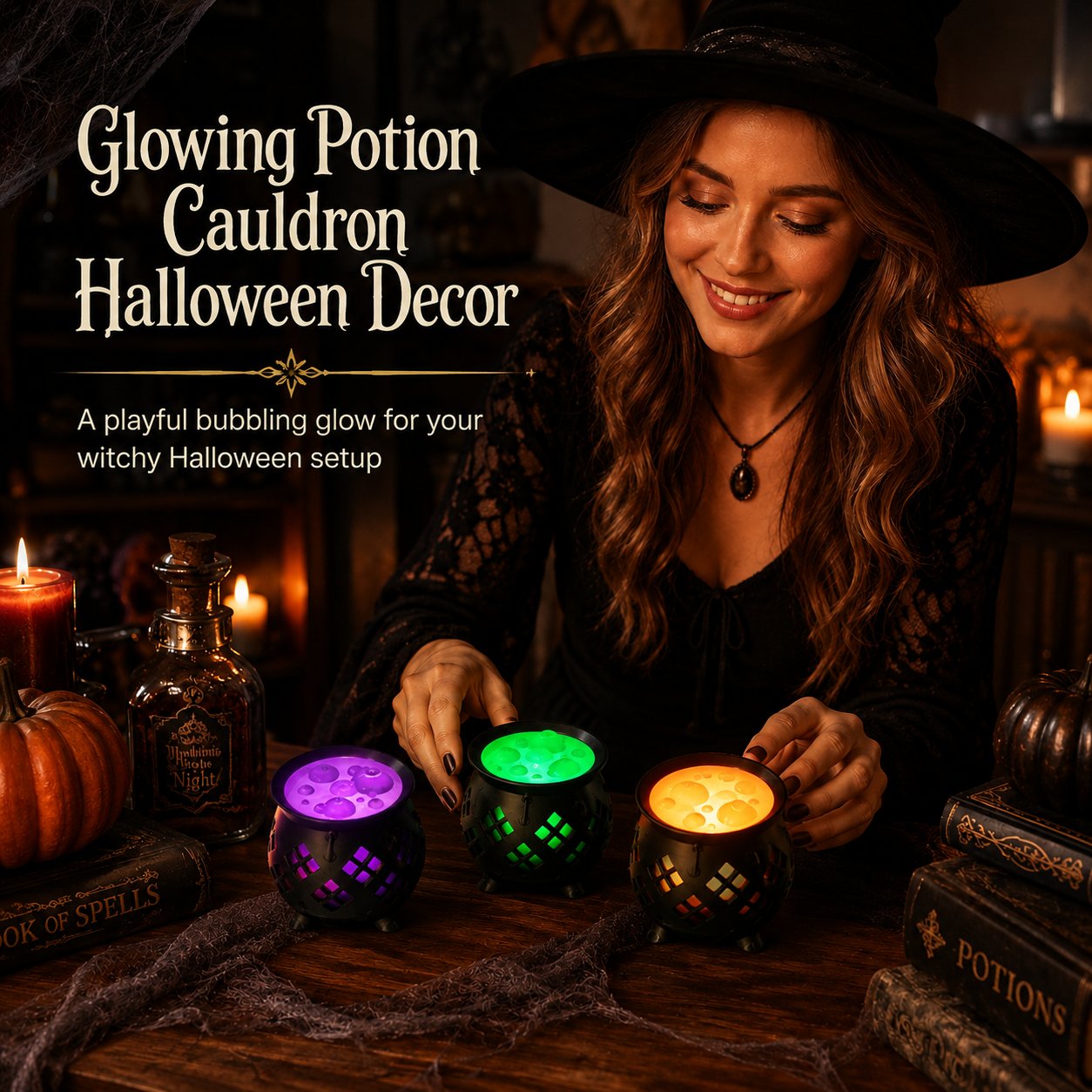 ⏳ Last Day 49% OFF – 🧙‍♀️ Glowing Witch’s Brew Cauldron Halloween Decor | Translucent Bubbling Potion Top with Flameless LED Tea Light Glow Effect ✨