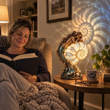 🧜‍♀️ Moon Tide Mermaid Nautilus Projection Lamp | Soft Ocean Glow & Spiral Wall Projection 🐚
