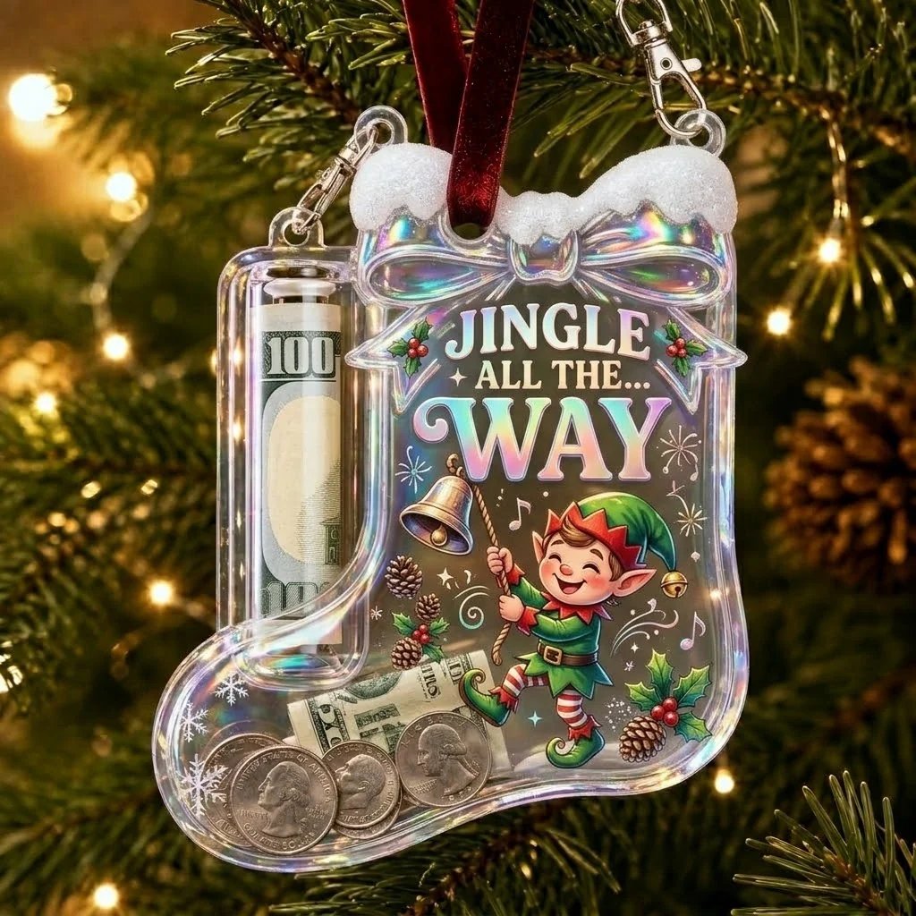 🎄Christmas Stocking-Shaped Money Gift Ornament – “Here’s A Few Bucks” Cash & Coin Holder