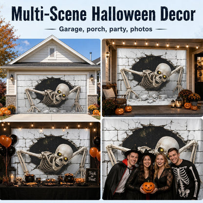 👻Scary Skeleton Breakthrough Garage Door Banner