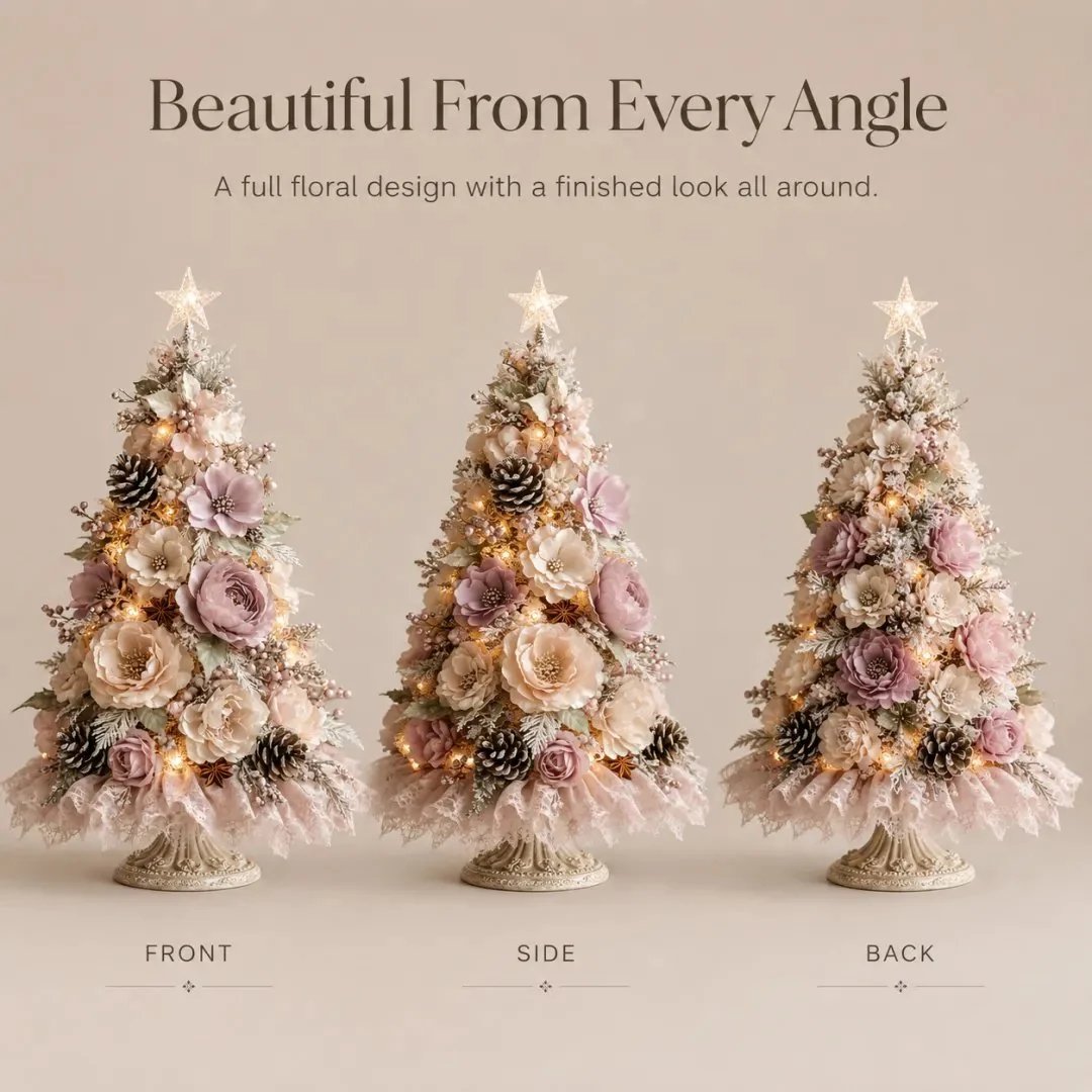 🌸🎄Blush Bloom Pre-Lit Floral Christmas Tree