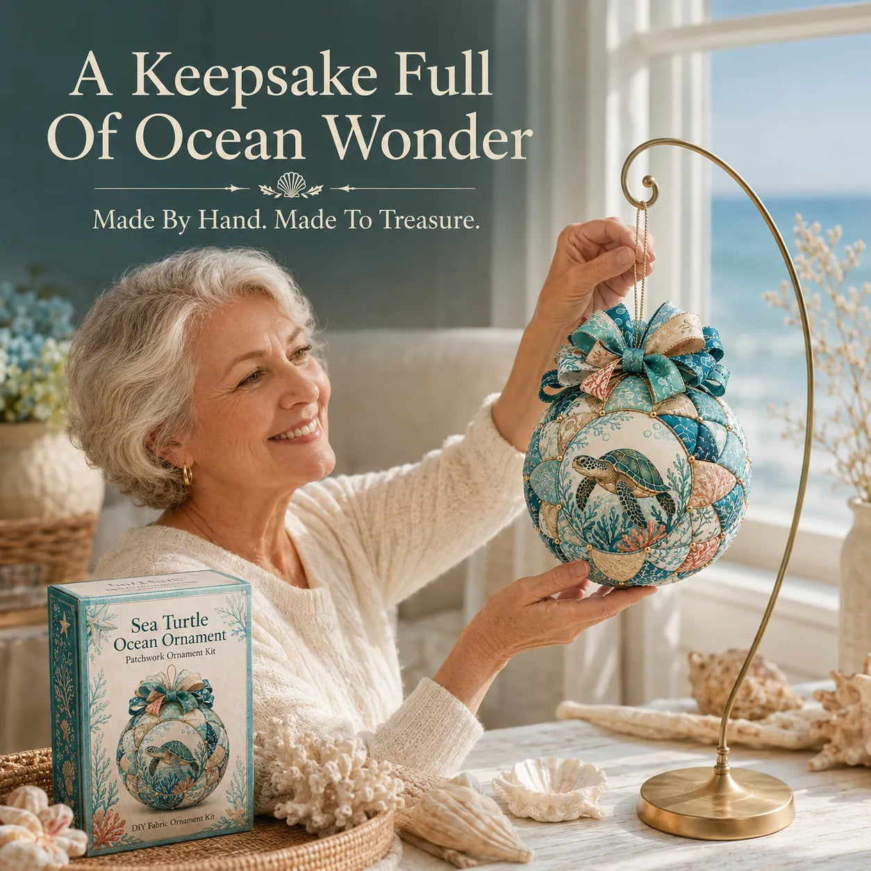 ⏳ Last Day 49% OFF – 🌊 Beginner-Friendly DIY Ocean Treasures Patchwork Ornament Kit Collection | Complete Kit with Coordinated Fabrics, Ornament Form, Coastal Accents & Step-by-Step Guide Included 💕