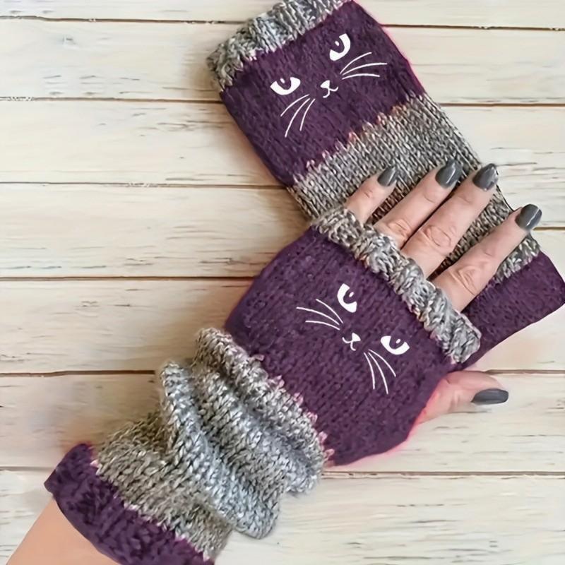 🔥Women's Knitted Fingerless Gloves with Cute Cat Embroidery