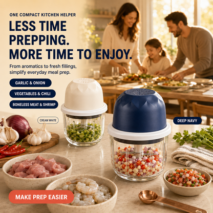 One-Touch Cordless Mini Food Chopper – 350mL Glass Bowl & 6-Blade Power ⚡