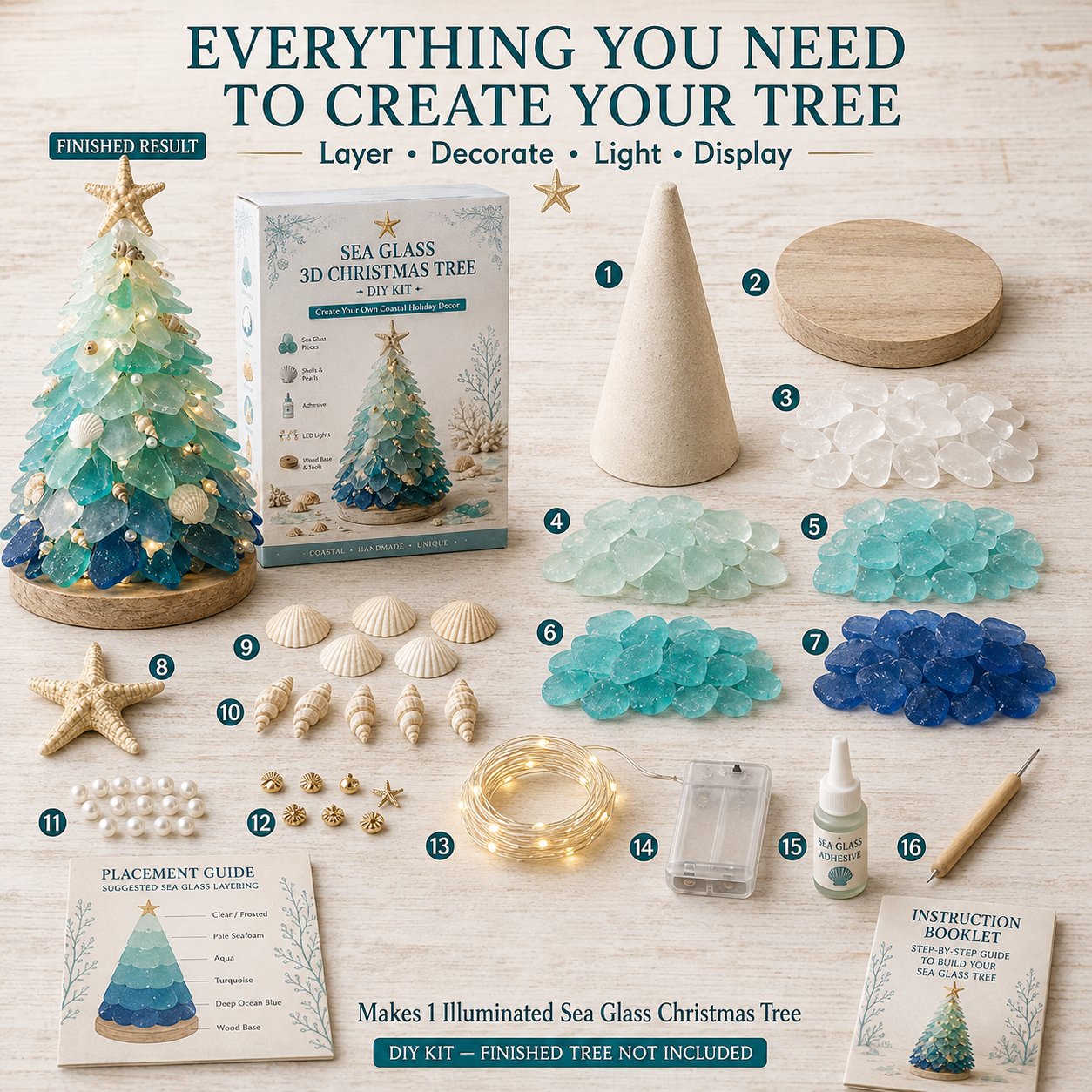 ⏳ Last Day 49% OFF – 🌊 Beginner-Friendly DIY 3D Lighted Sea Glass-Style Art Kit Collection | Complete Kit with Sea Glass-Style Pieces, LED Lights & Step-by-Step Guide Included 💕