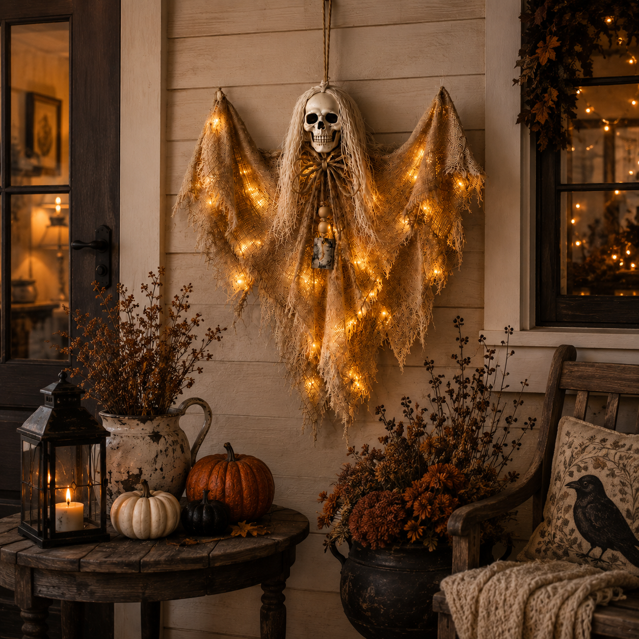 Lighted Winged Skeleton Ghost Halloween Décor