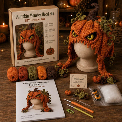 🎃 Halloween Monster Hood DIY Crochet Kit | Premium Soft Yarn Materials with Step-by-Step Guide DIY Handmade Wearable Character Hood 🧶🎭✨