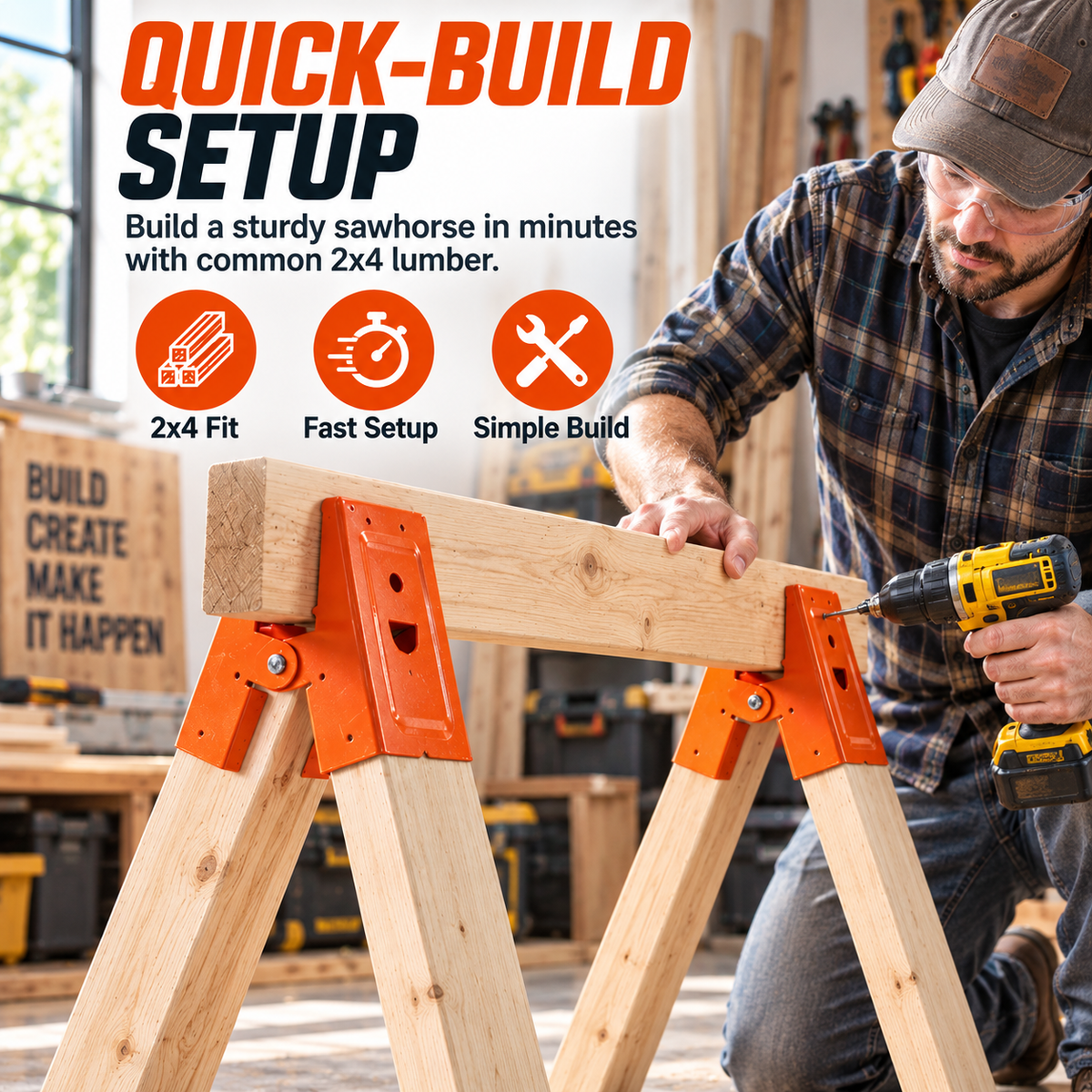 🛠️2PCS Heavy Duty Sawhorse Brackets with Clamp